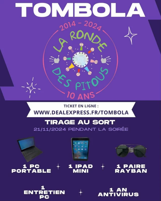 Notre partenaire Deal Express organise gracieusement une tombola en faveur de notre association ! Merci de partager un maximum!  le tirage sera effectué le soir de notre soirée beaujolais Nouveau 🍷!

www.dealexpress.fr/tombola